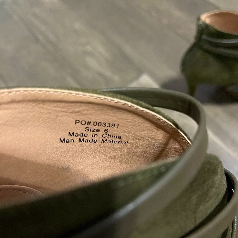 Olive Green Suede Lace-Up Heeled Booties | Open Toe Stiletto | Size 6 - Picture 7 of 10